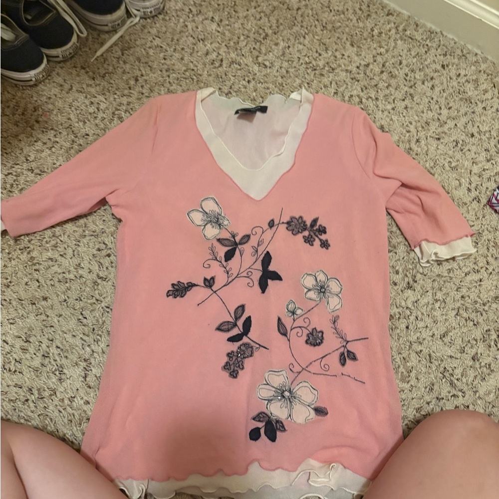 Karen Kane Pink Floral Blouse